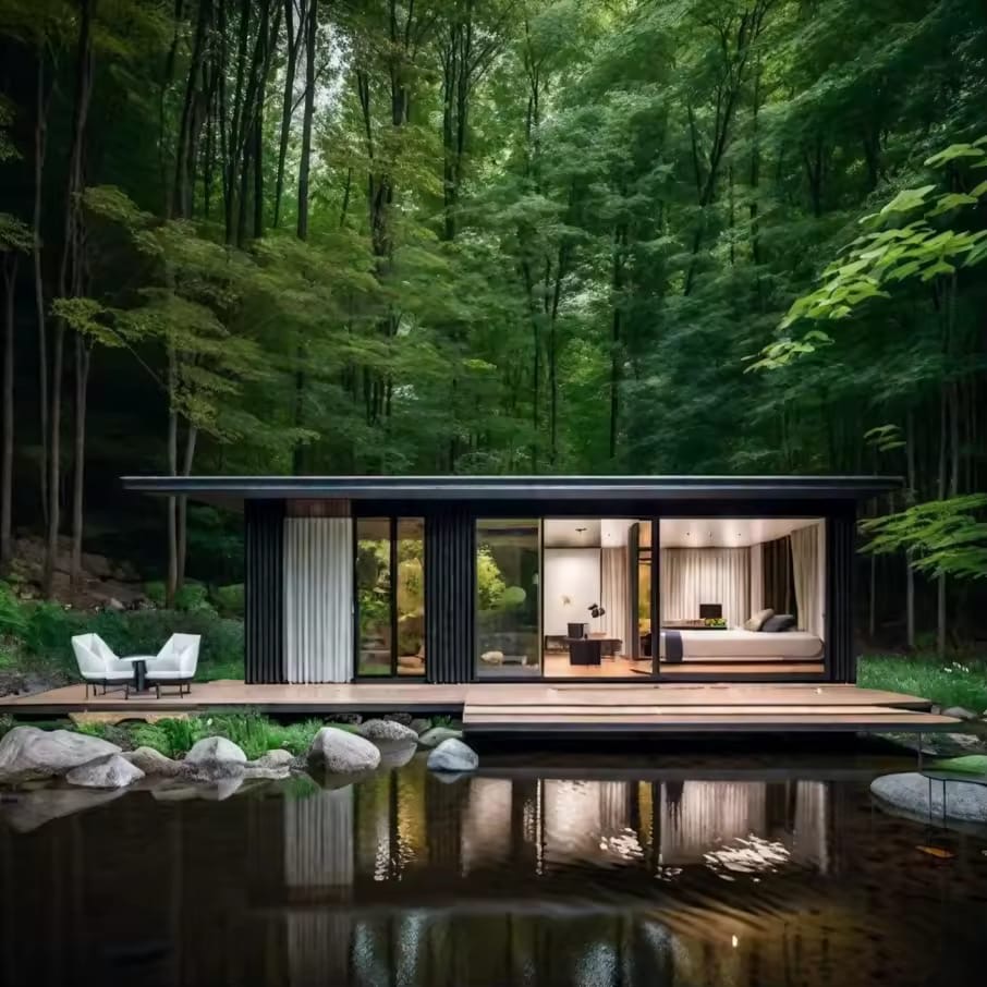 Lakeside cabin in the trees